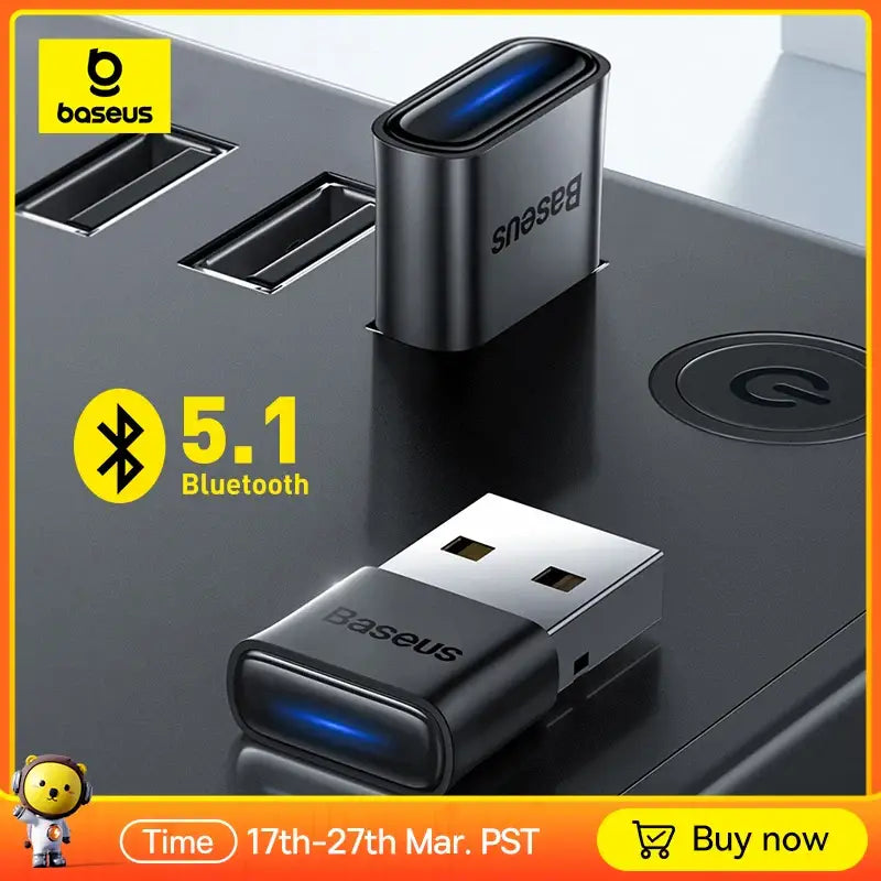 BASEUS BA04 Bluetooth USB adapter featuring blue LED indicator for advanced connectivity