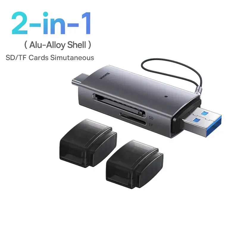 USB card reader with aluminum alloy shell for simultaneous SD and TF card reading, BASEUS Card Slots