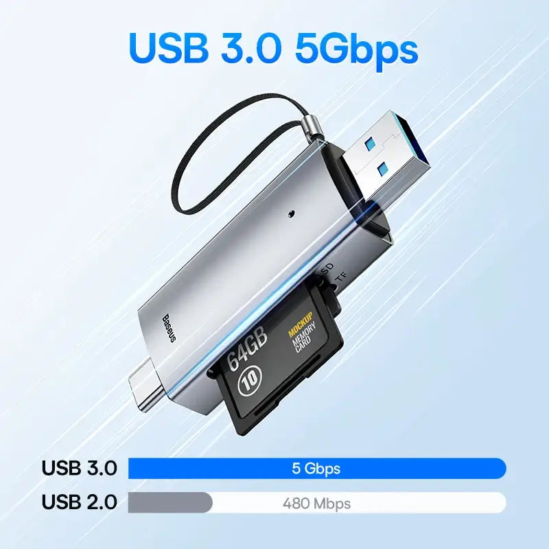 USB 3.0 adapter from Baseus Card Slots with speed comparison chart for Lite Series products