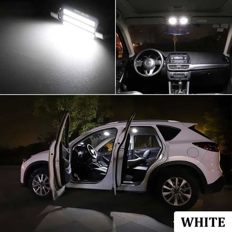 White BMTxms T10 W5W LED Interior Dome Light displayed for BMW 328i, 6000K brightness