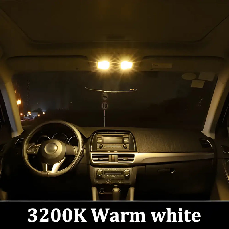 Car interior illuminated by warm white LED lights with BMTxms T10 W5W LED for BMW 328i