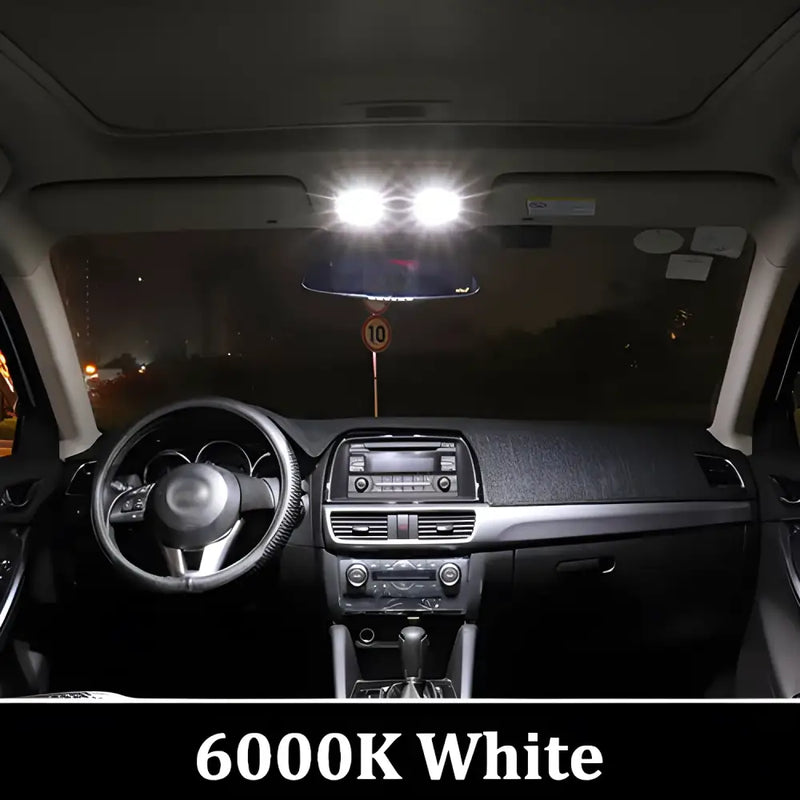 BMTxms T10 W5W LED Interior Dome Light illuminating BMW 328i dashboard with 6000K white light