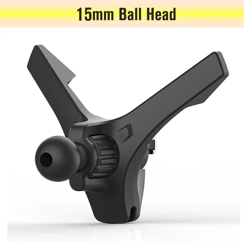 Black plastic clamp for car air vent phone mount with 15mm ball head attachment