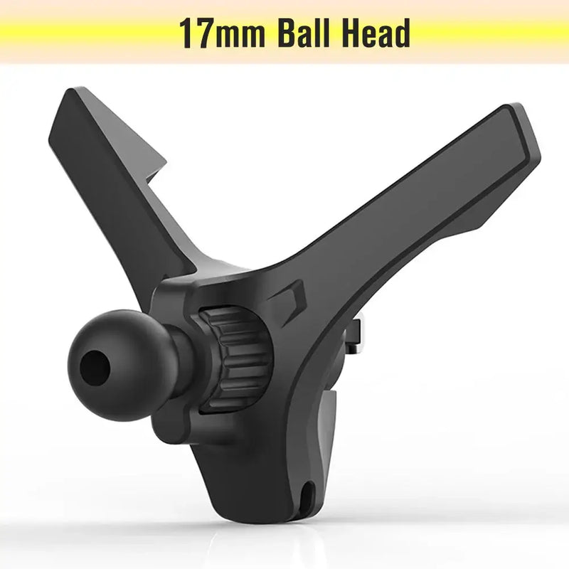 Black plastic mounting clamp with 17mm ball head for car air vent phone mount