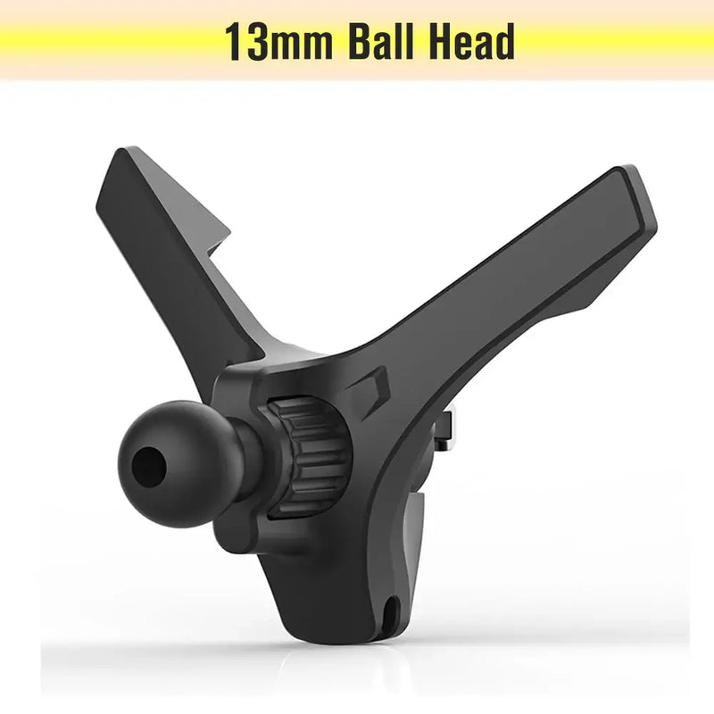 Black plastic tripod head with 13mm ball mount for car air vent phone mount installation