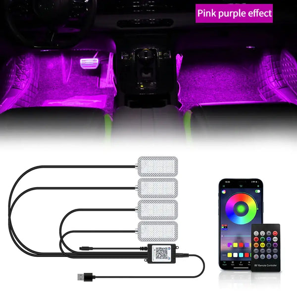 LED car interior lights styling kit with smartphone control for customizable ambiance