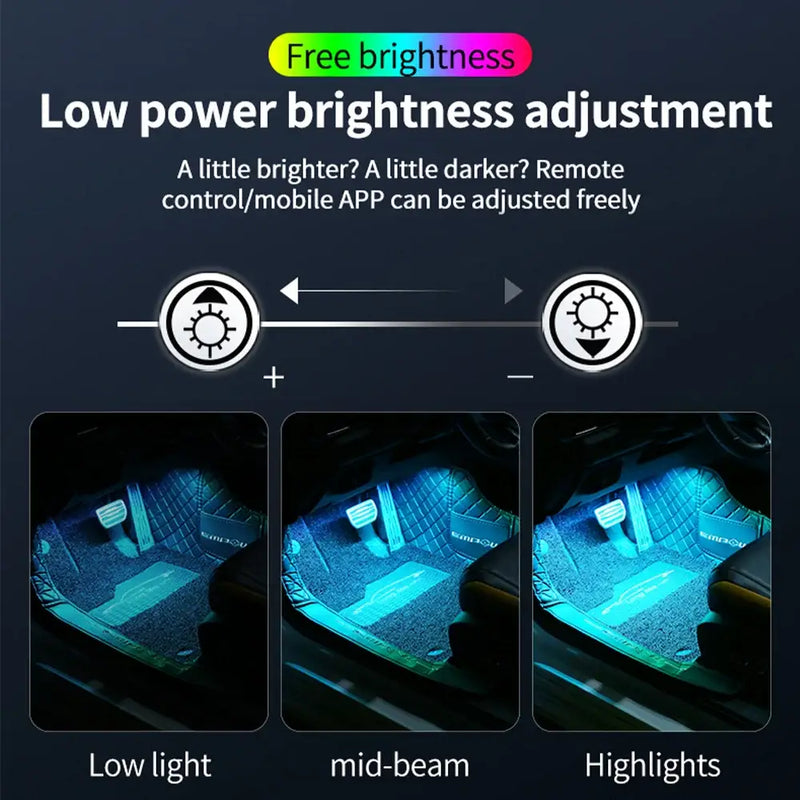 Adjustable car interior lights for ambiance with brightness control for 12V cig app use