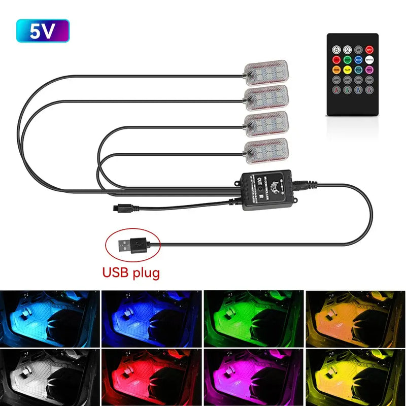 RGB LED lighting kit with remote for customizable car interior lights styling