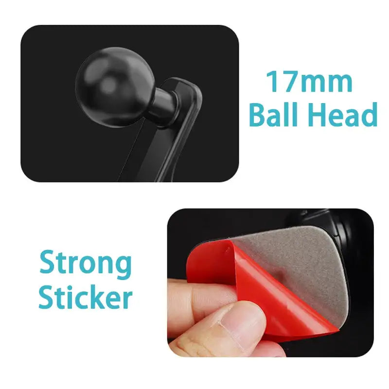 Car phone holder with ball head and adhesive sticker for secure dashboard attachment