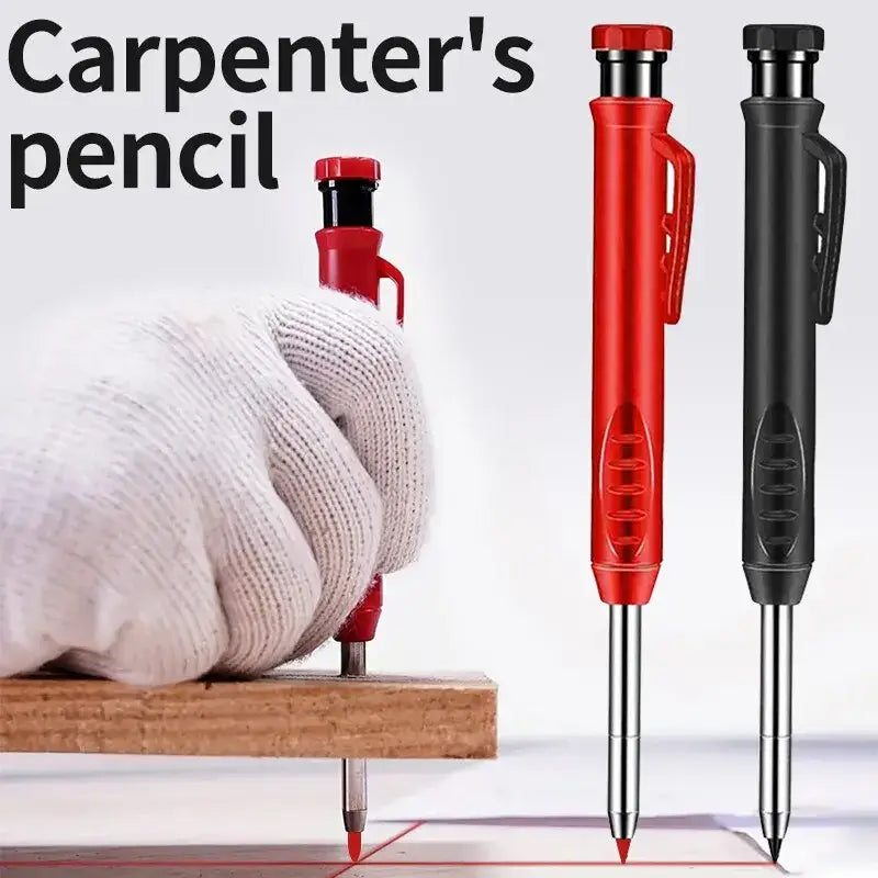 Carpenter’s pencil metal in red and black, featuring a retractable lead mechanism