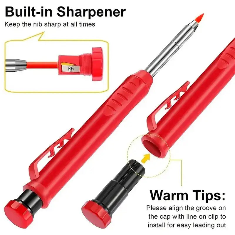 Red mechanical pencil with sharpener feature, perfect for versatile hand tool projects