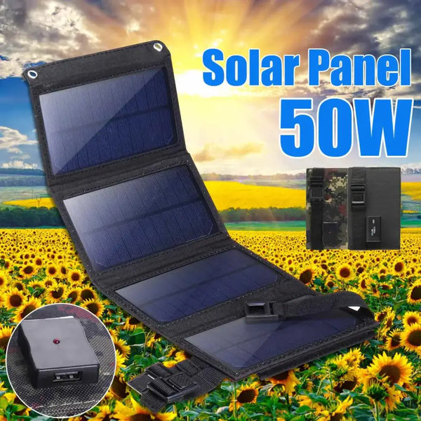 Folding portable solar panel charger with USB ports from CLAITE for energy solutions