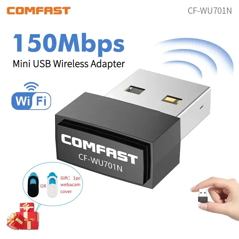 Comfast Adaptador Mini USB Wifi Adapter 150Mbps USB Antena Wifi Para PC - Black