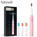Pink Electric Toothbrush with multiple attachments and packaging, featuring commodity quality certification
