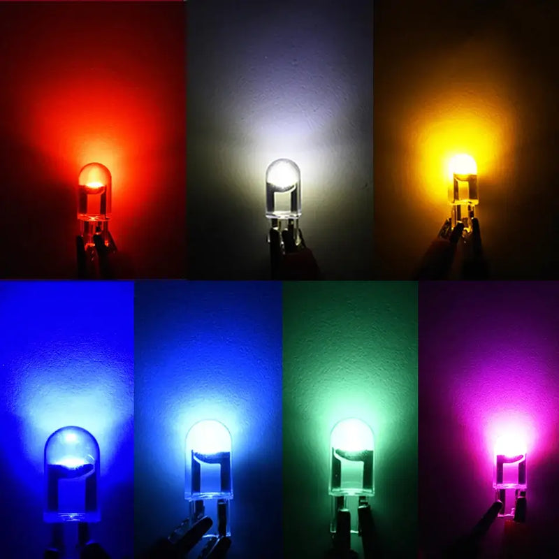 Set of six Creadvent W5W LED Reading Lights in red, white, yellow, blue, green, and purple