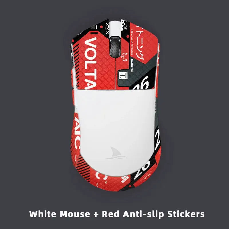 Computer mouse wrapped in red and white skin, ideal for optical esports gaming