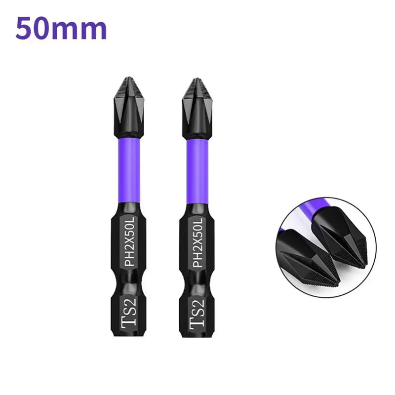 Two black and purple pointed tips from Dazzleex Alloy Steel Screwdriver Set