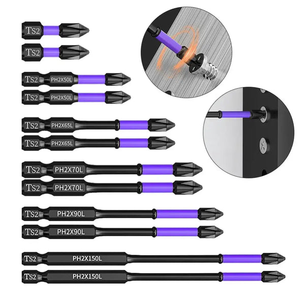 Set of black and purple Dazzleex Alloy Steel Screwdriver Bits for Non-Slip Cross Screwdriver