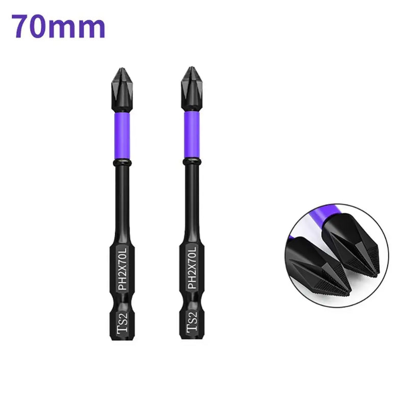 Two black and purple pointed screwdriver bits from Dazzleex Alloy Steel Screwdriver Set