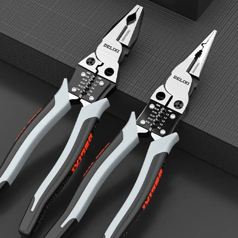 Pair of silver and black DELIXI carbon steel multifunctional pliers from Mainland China DIY Supplies