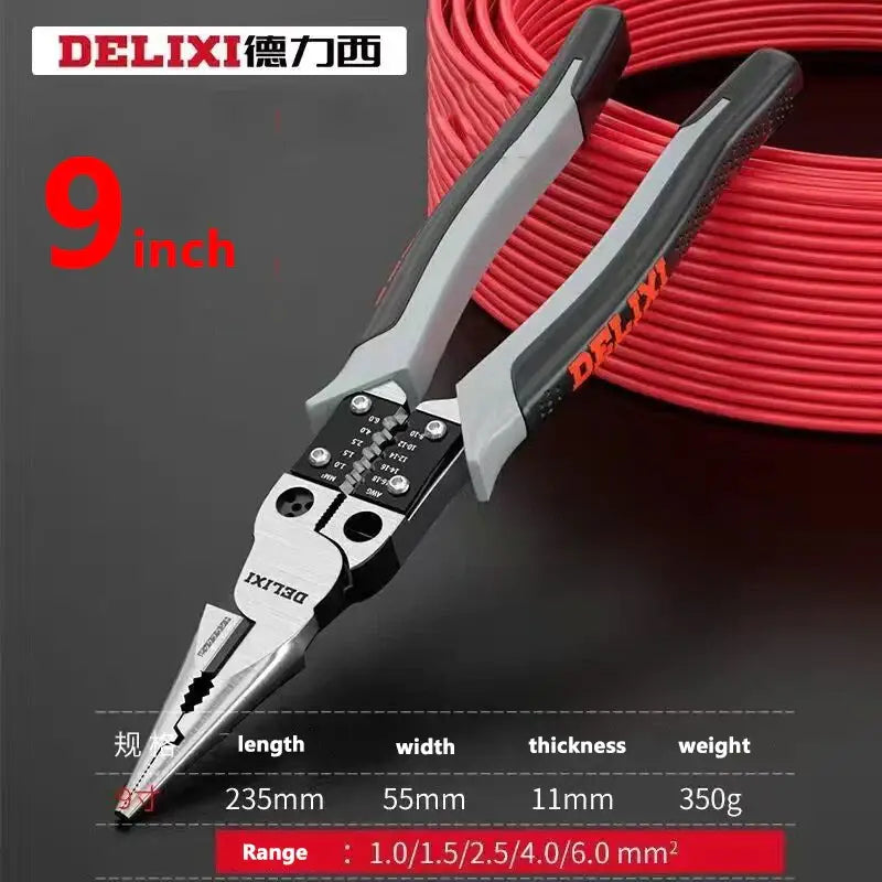 Multifunctional pliers with red handles showcasing carbon steel features, Mainland China DIY supplies