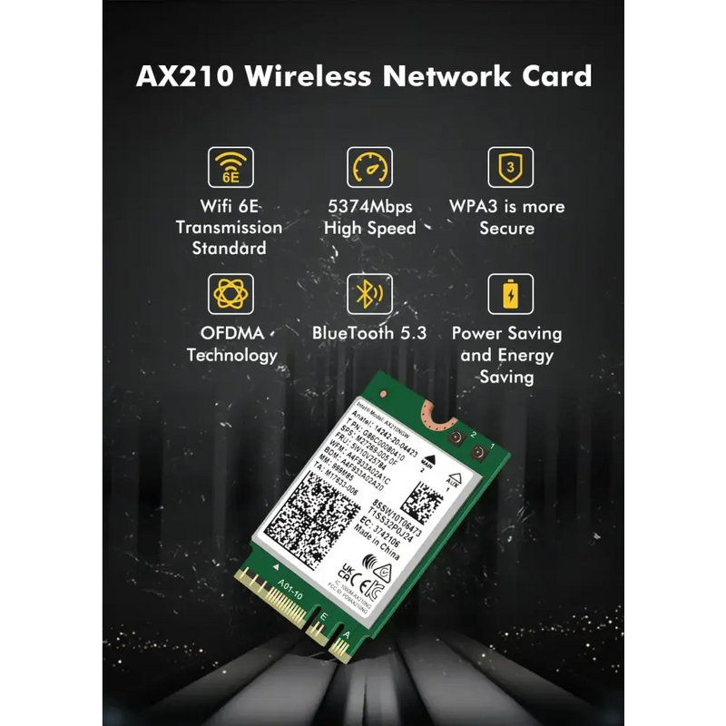 AX210 wireless network card features for DERAPID 2400Mbps Dual Band WiFi6E performance