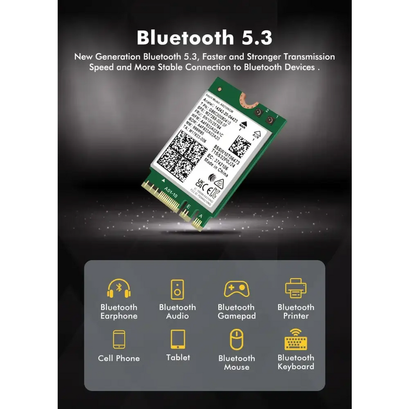 Bluetooth 5.3 wireless module for DERAPID 2400Mbps Dual Band WiFi6E performance