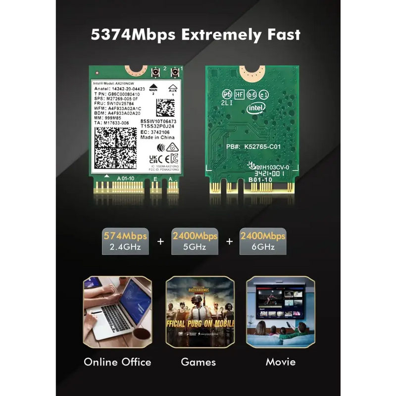 Wi-Fi network adapter card DERAPID 2400Mbps Dual Band with 5374Mbps speed specification