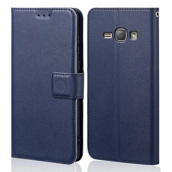 Navy blue leather DOREXLON Flip Case for Samsung Galaxy J2 with card slots and flip cover