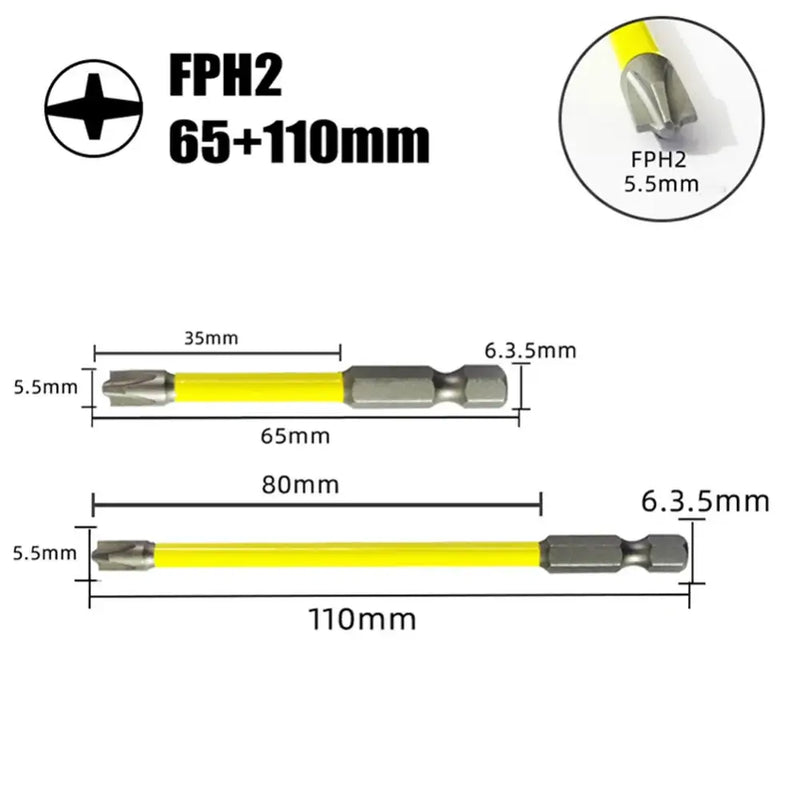 Screwdriver bit with yellow shaft and FPH2 label for Doxa 110mm Magnetic Special Slotted