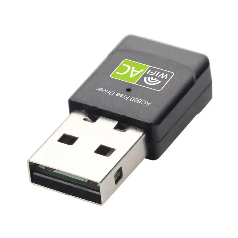 USB Wi-Fi adapter dongle with green logo for 600Mbps high-speed wireless connectivity