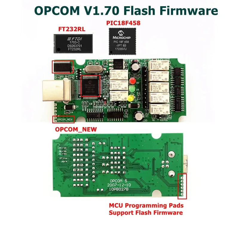 Circuit board for OPCOM V1.70 Flash Firmware with v200603a firmware for China external testing