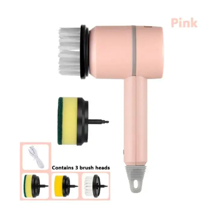 Pink electric cleaning brush with interchangeable heads for efficient cleaning solutions