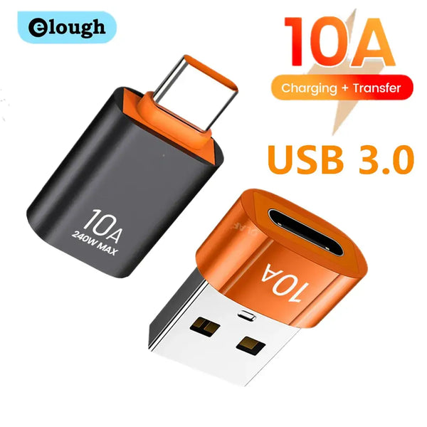 USB-C to USB-A adapter set with orange and black components, Elough 10A OTG for mainland China connector