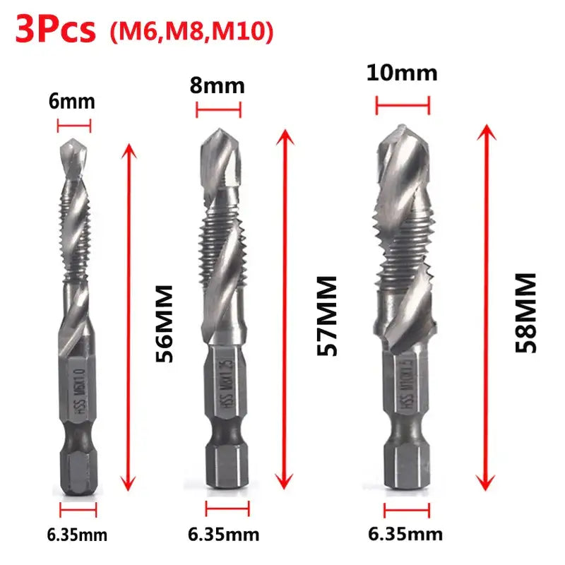 Set of three Fbiannely DIY combination drill and tap bits for metalworking supplies