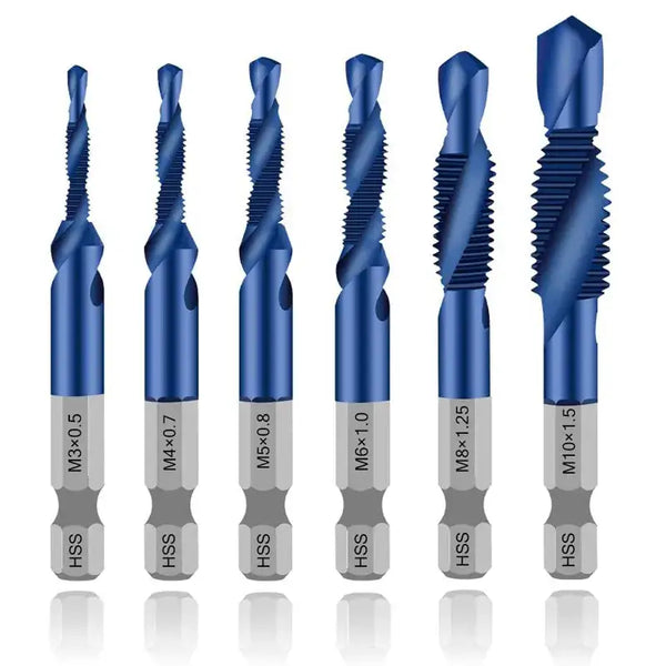 Set of six blue and silver drill bits from Fbiannely DIY Supplies for metalworking