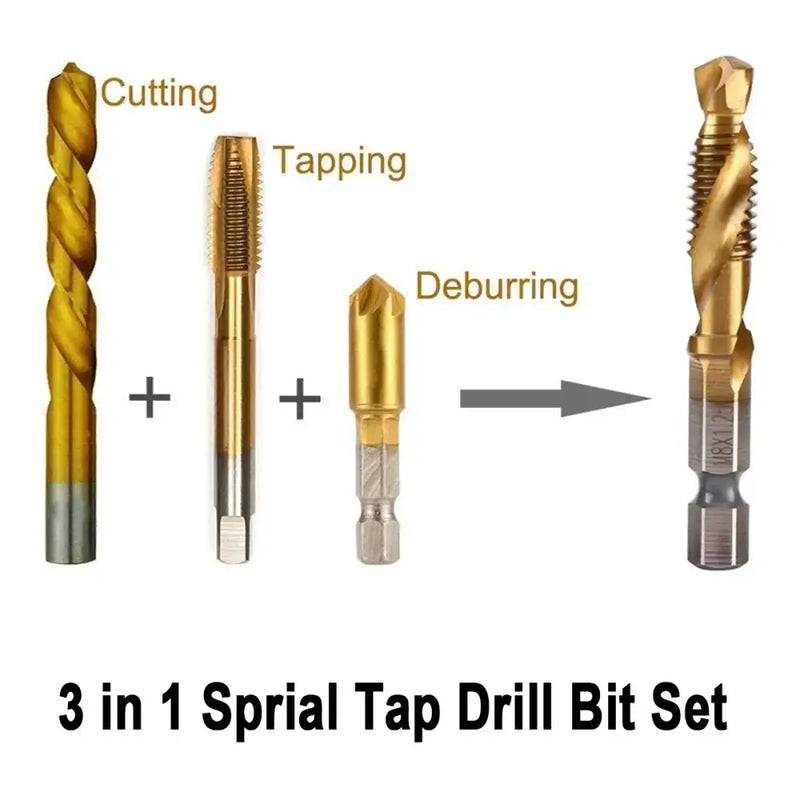 3-in-1 spiral tap drill bit set by Fbiannely DIY Supplies for metalworking enthusiasts