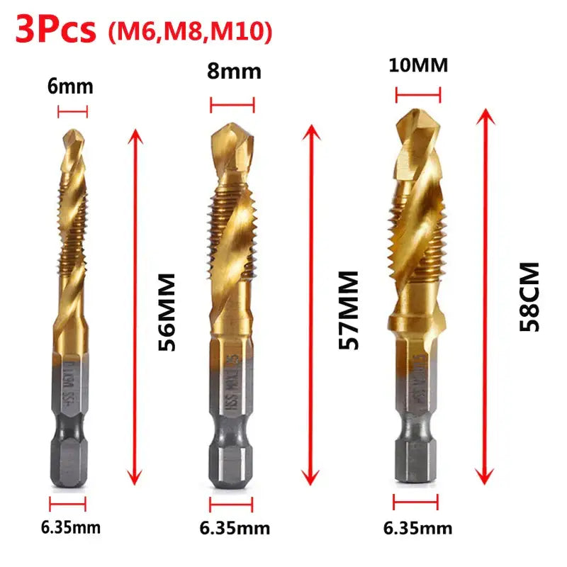 Set of three gold-colored drill bits for fbiannely DIY supplies in metalworking