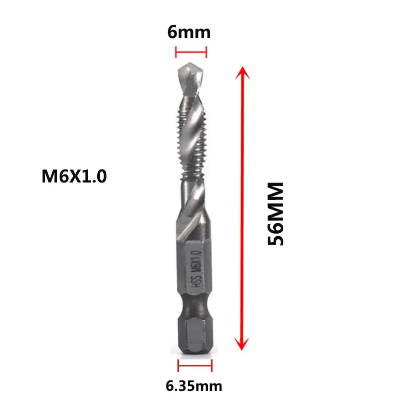 Metallic drill bit with labeled dimensions and thread size from Fbiannely DIY Supplies