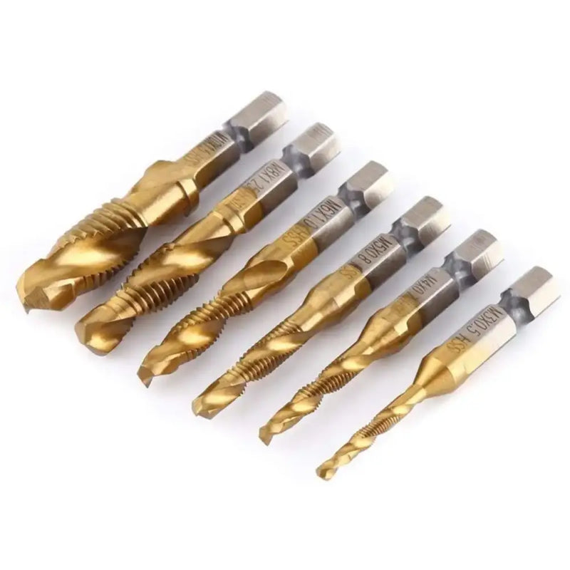 Set of six gold-colored drill bits from Fbiannely DIY Supplies for metalworking