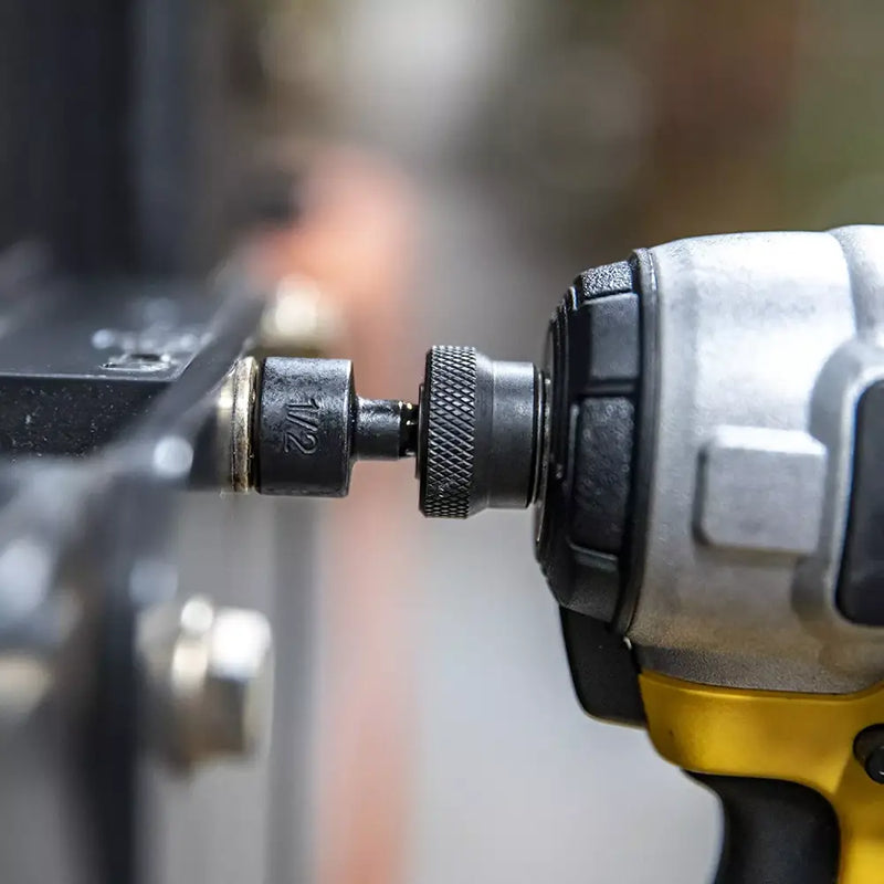 Power drill with fbiannely hex sockets sleeve attached to a metal component