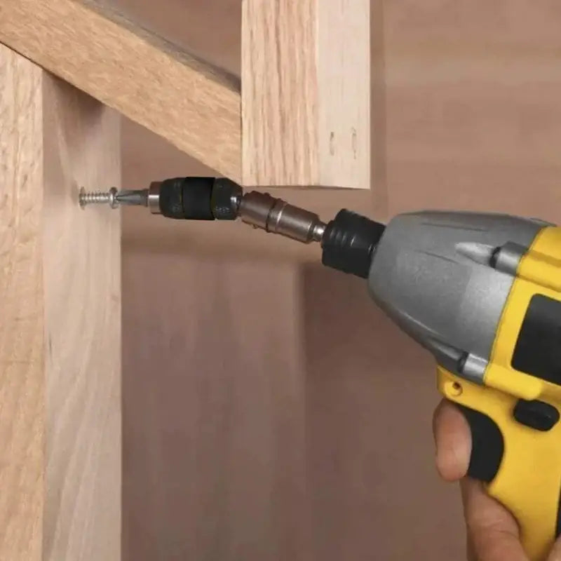 Power drill with flexible extension driving a screw using Fbiannely Magnetic Ring Screwdriver