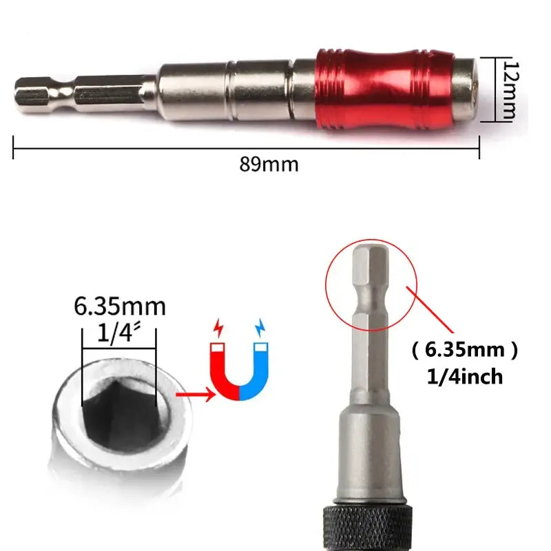 Magnetic screwdriver bit holder featuring Fbiannely magnetic ring with red and silver alloy