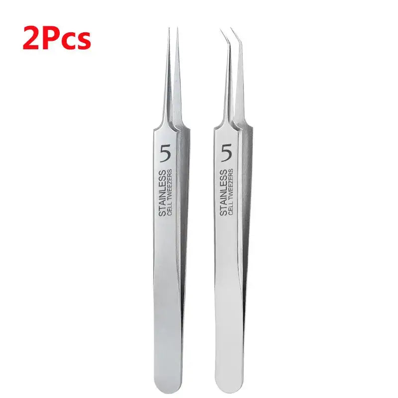 Pair of Fbiannely Stainless Steel Tweezers marked with number 5 for skin care treatment