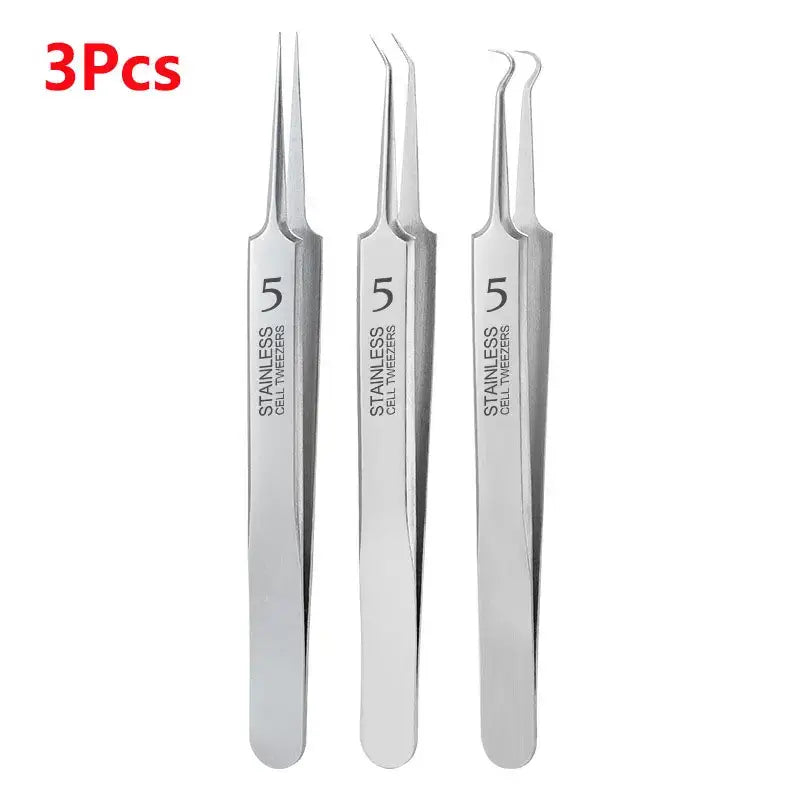 Set of three Fbiannely stainless steel tweezers for effective skin care and treatment