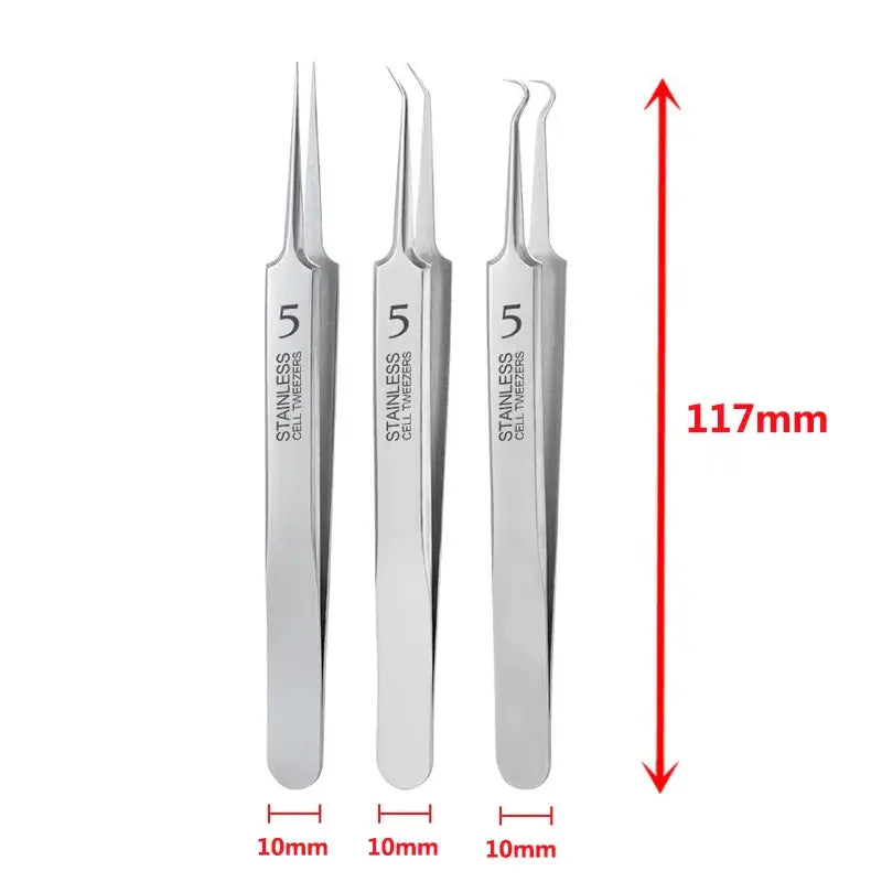 Set of three Fbiannely stainless steel precision tweezers for skin care and treatment