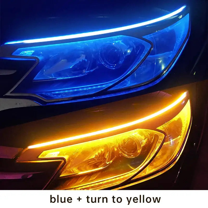 Fccemc Day Light headlights featuring blue and yellow illumination with 2400LM light output