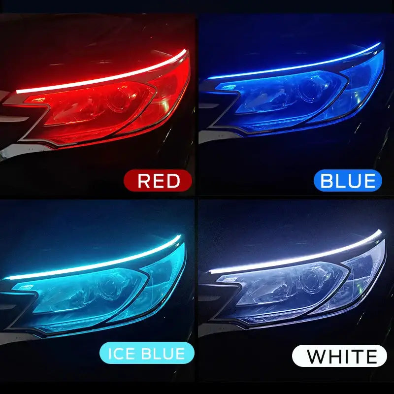 Fccemc Day Light features car headlights in red, blue, ice blue, and white, 2400LM