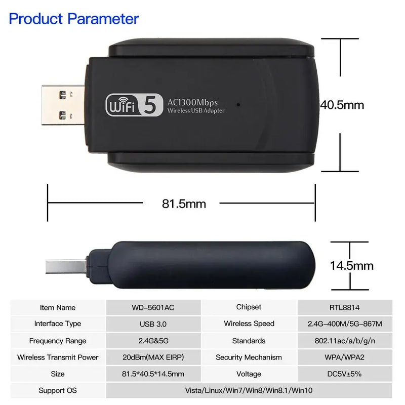 Fenvi AC1300 Wireless Connectivity Solution USB adapter with gigabit ethernet specifications