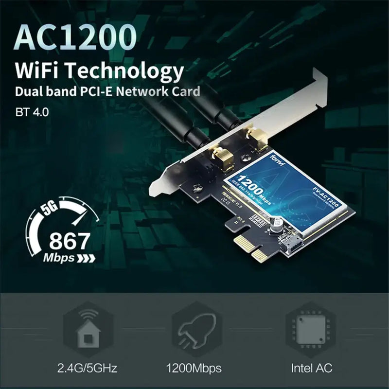 Fenvi FV-AC1200 Wireless Adapter featuring AC1200 dual-band technology and three antennas